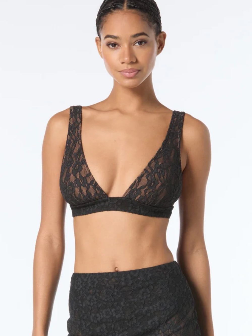 Michael Kors Black Lace Triangle Bikini Tie Back Top